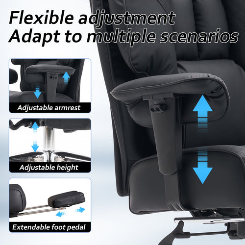 ATMILD High Back Ergonomic Office Chair Big and Tall Leather Executive Computer Desk Chair with Footrest, Black