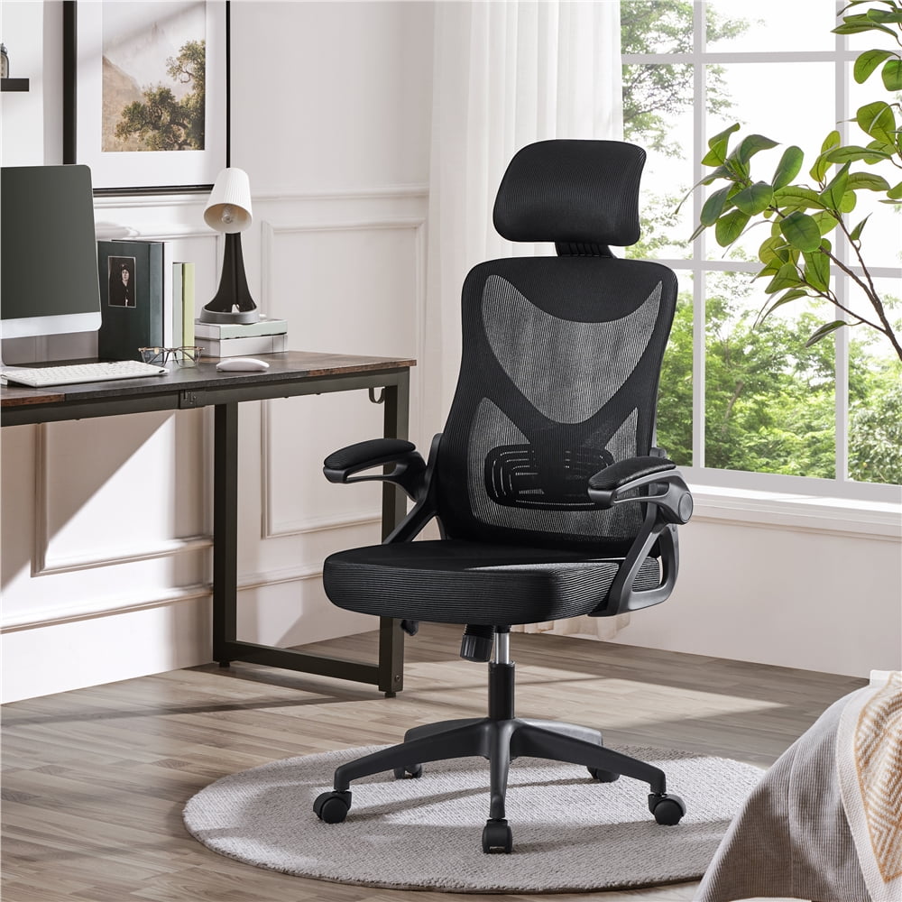 Alden Design High Back Ergonomic Mesh Office Chair with Adjustable Padded Headrest, Black