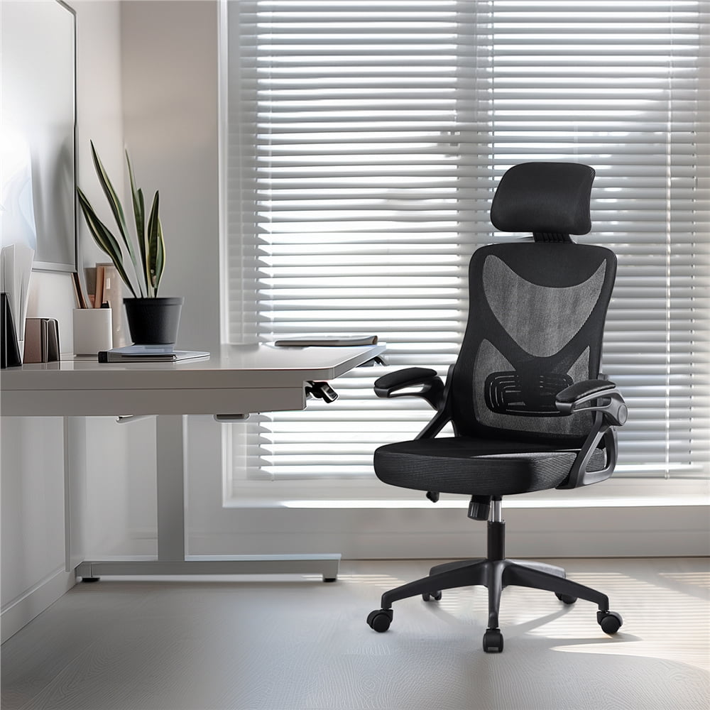Alden Design High Back Ergonomic Mesh Office Chair with Adjustable Padded Headrest, Black