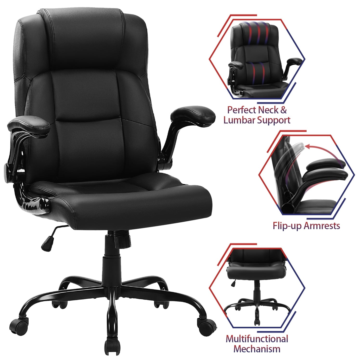 JONPONY Big and Tall Office Chair 400LBS Wide Seat Ergonomic Computer Desk Chair High Back Executive Leather Chair Adjustable Task Chair Lumbar Back Support 8 Hours Heavy Duty Design,9189,Black