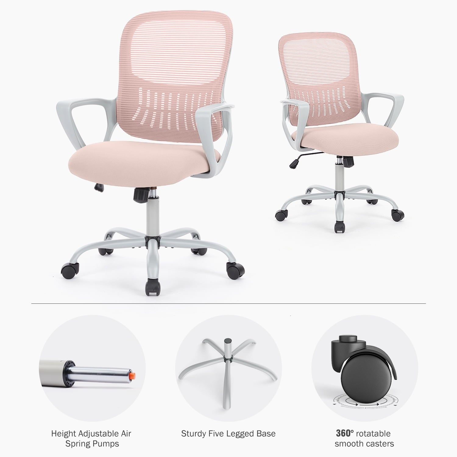 edx Desk Chair with Ergonomic Lumbar Support for Home, Office, Bedroom, 250lbs, Pink