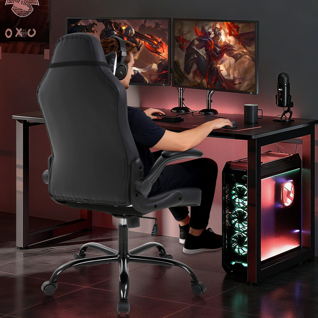 NiamVelo Leather Gaming Chair Ergonomic Video Game Chairs with Flip up Arms, Adjustable Rolling Swivel Chair for Adult Teen, White