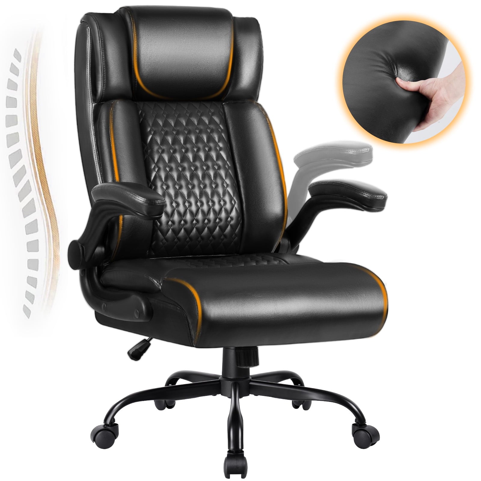 Bossin Big and Tall Executive Office Chair 400lbs with Flip-up Arms for Adult, Ergonomic High Back Lumber Support Adjustable Computer Desk Chair