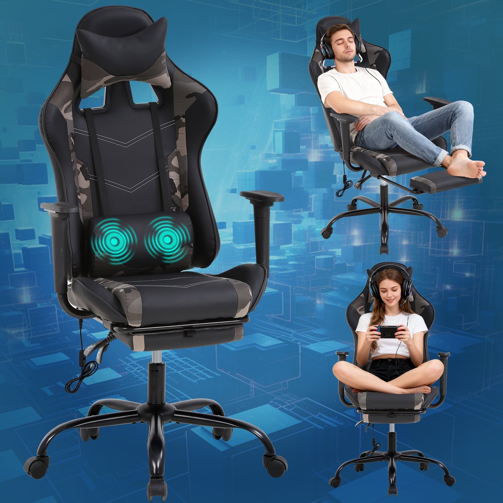 NiamVelo Leather Gaming Chair Ergonomic Video Game Chairs with Flip up Arms, Adjustable Rolling Swivel Chair for Adult Teen, White