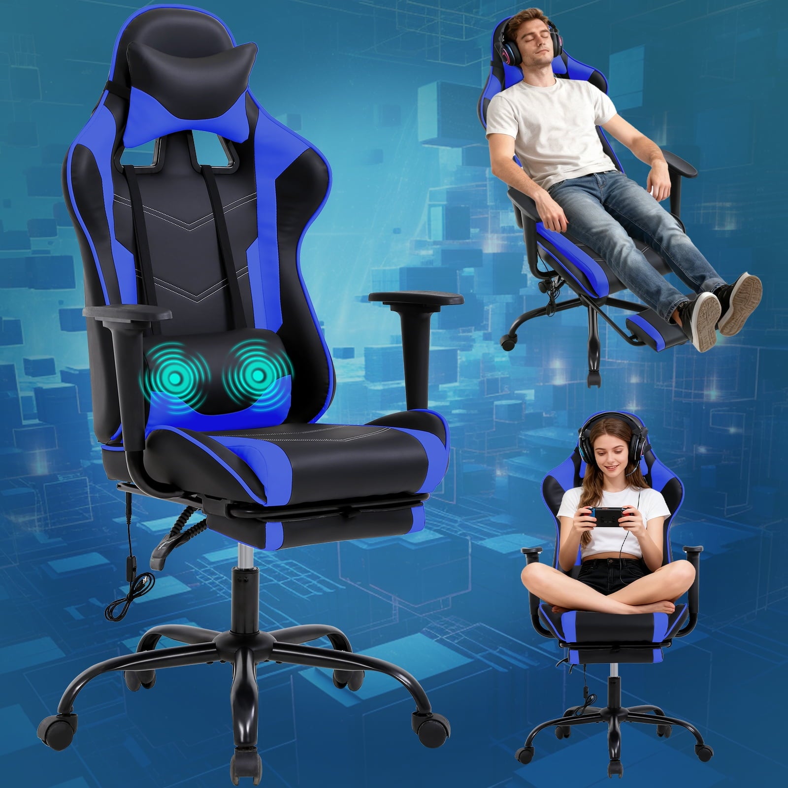 NiamVelo Leather Gaming Chair Ergonomic Video Game Chairs with Flip up Arms, Adjustable Rolling Swivel Chair for Adult Teen, White