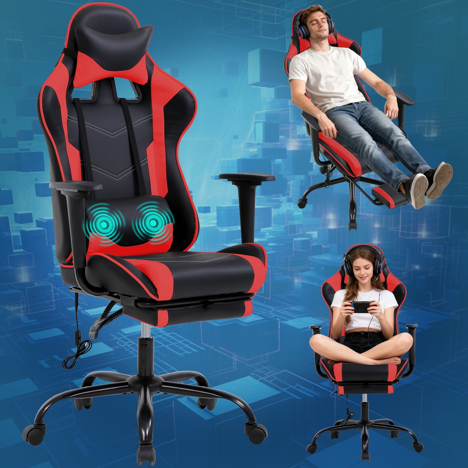 NiamVelo Leather Gaming Chair Ergonomic Video Game Chairs with Flip up Arms, Adjustable Rolling Swivel Chair for Adult Teen, White