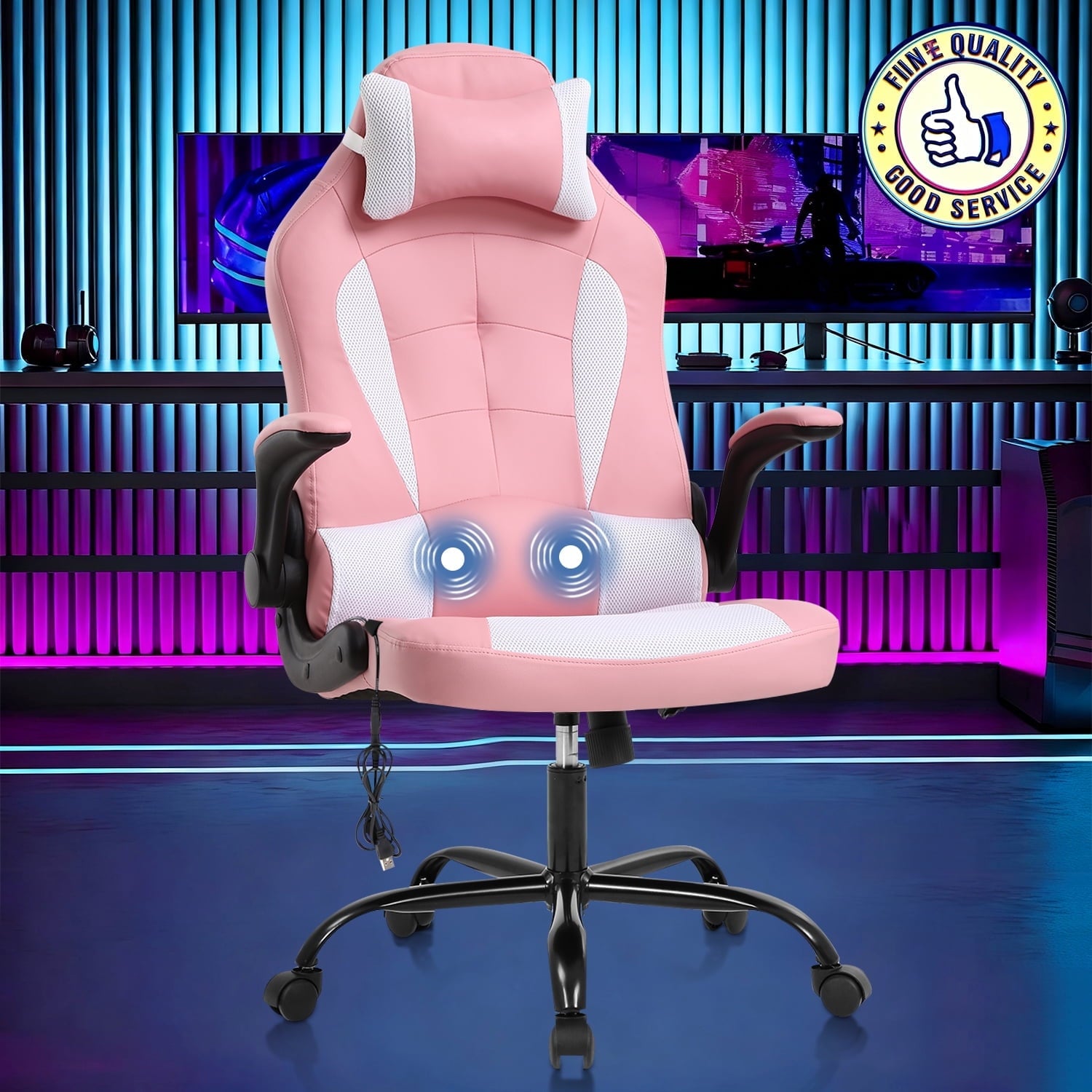 NiamVelo Leather Gaming Chair Ergonomic Video Game Chairs with Flip up Arms, Adjustable Rolling Swivel Chair for Adult Teen, White