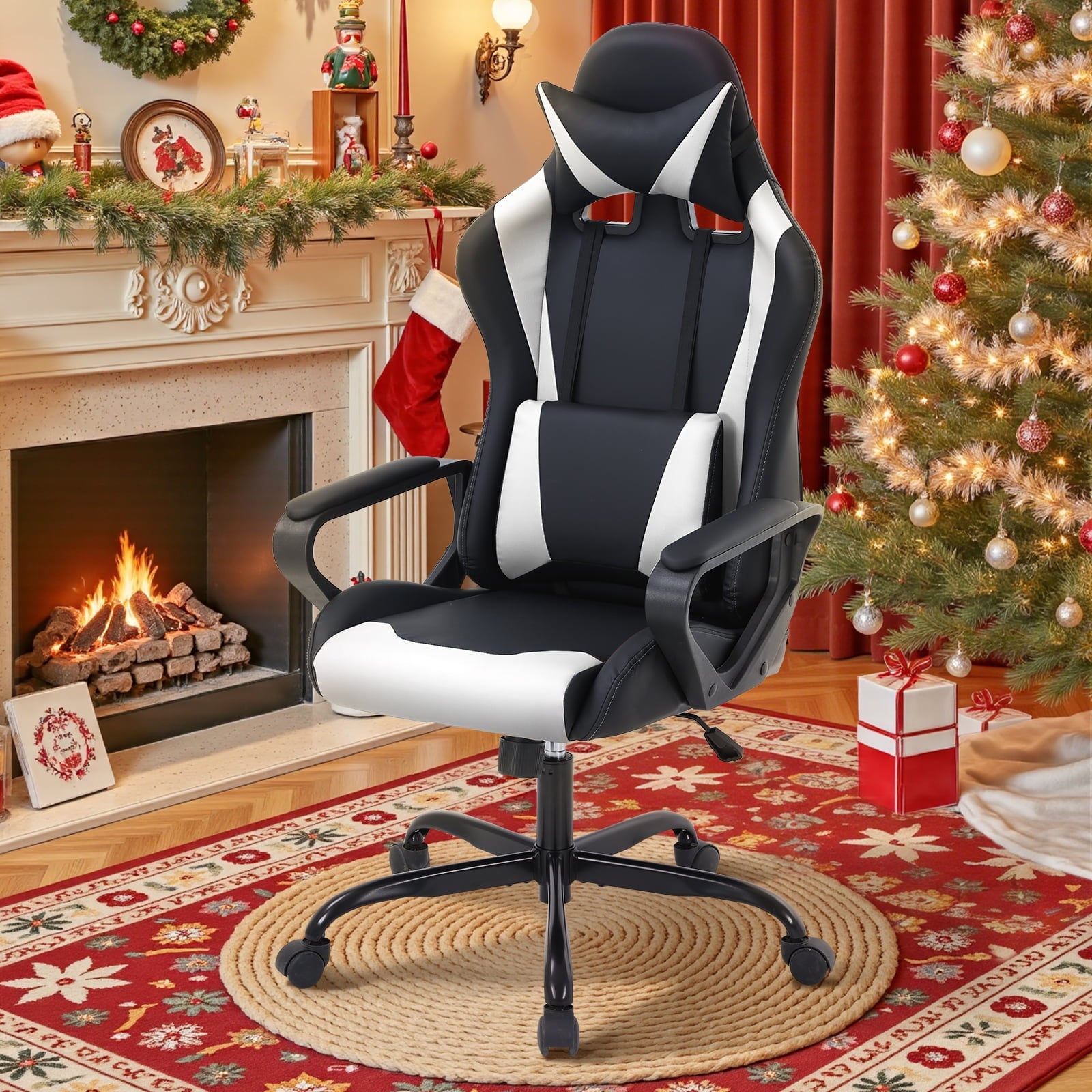 NiamVelo Leather Gaming Chair Ergonomic Video Game Chairs with Flip up Arms, Adjustable Rolling Swivel Chair for Adult Teen, White