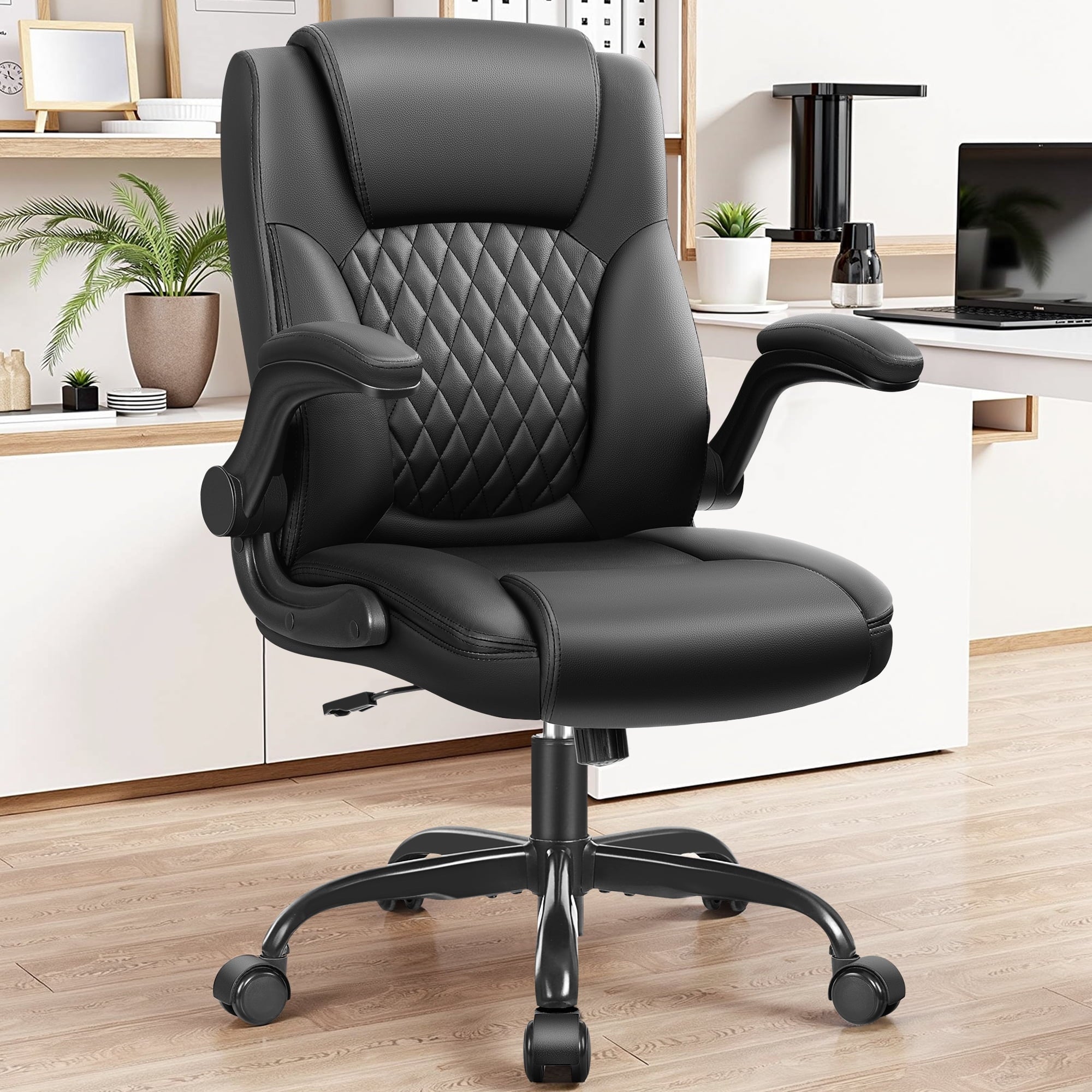 COOLHUT Leather Office Chair, Big and Tall Office Chair 400LBS Wide Seat Ergonomic Computer Desk Chair High Back Executive Leather Chair Adjustable Task Chair Lumbar Back with 8-Year Warranty, Black