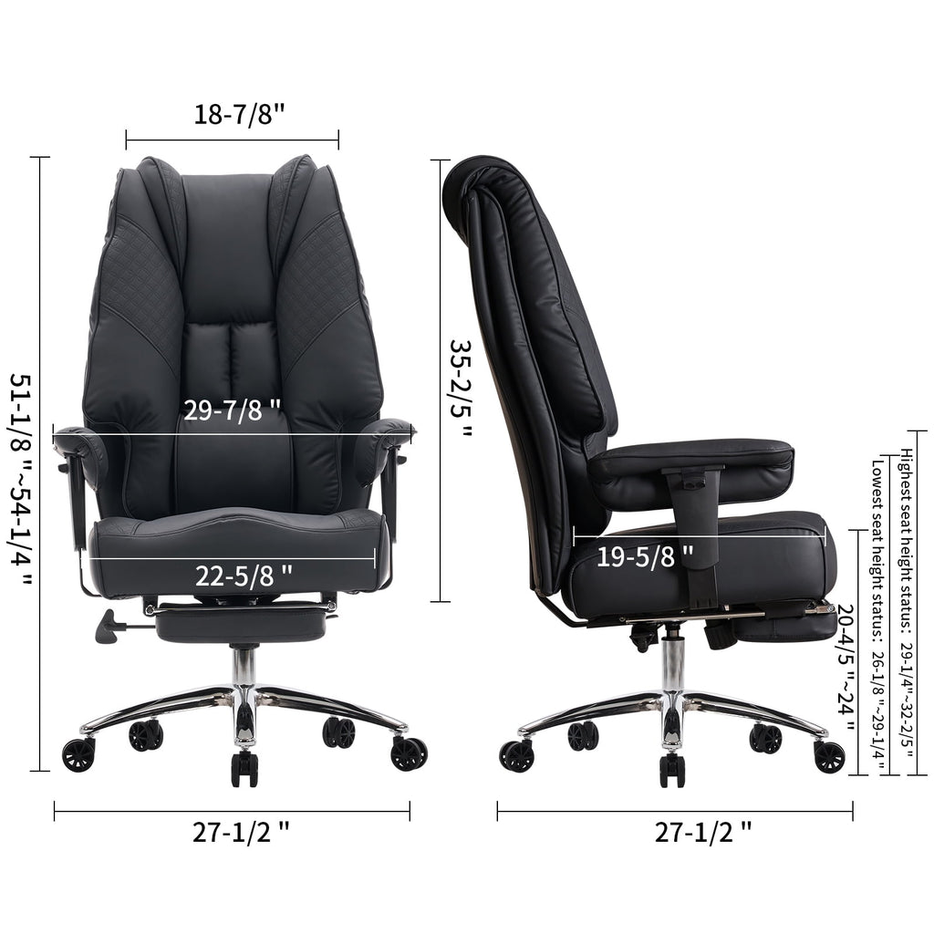 ATMILD High Back Ergonomic Office Chair Big and Tall Leather Executive Computer Desk Chair with Footrest, Black